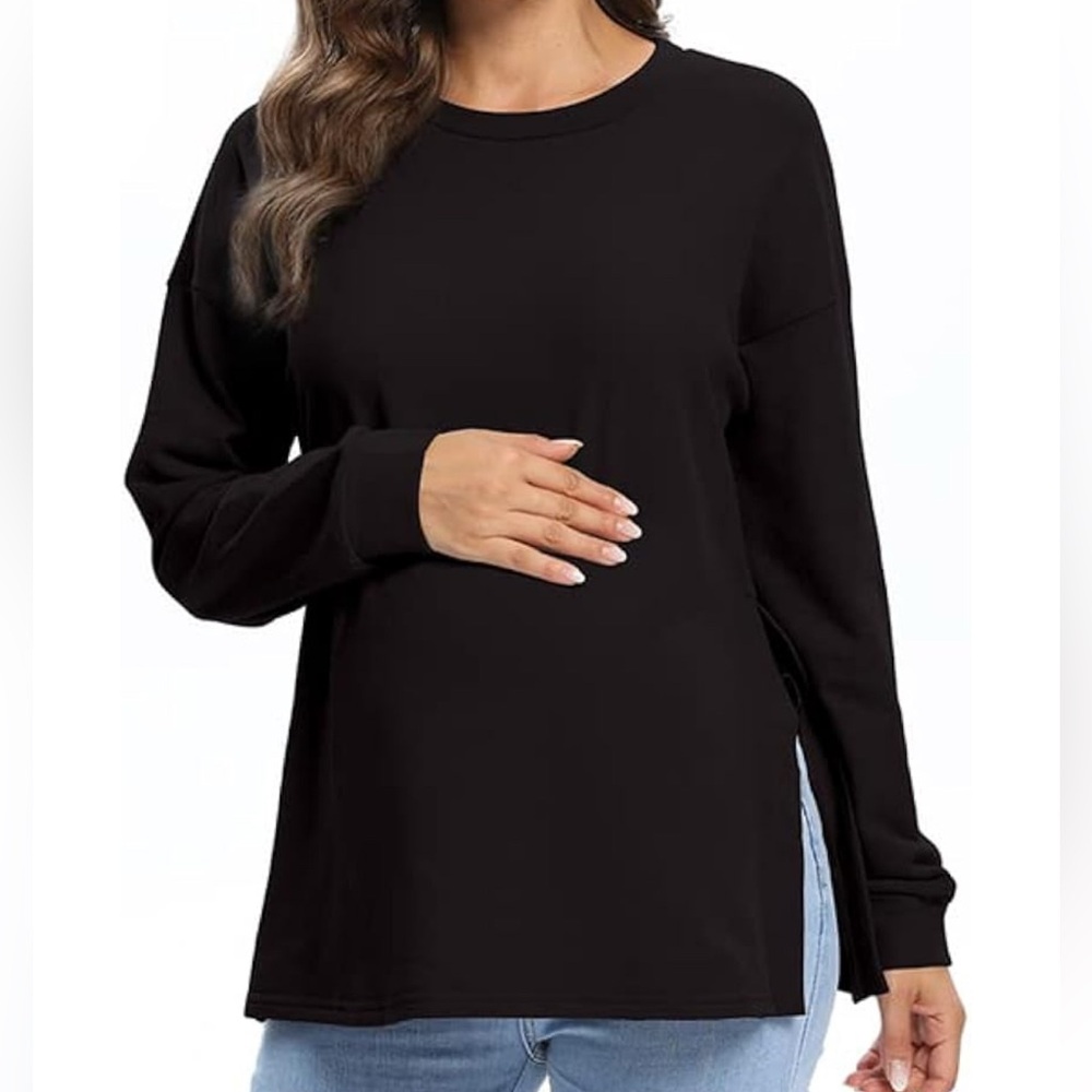 Women's Maternity Crew Neck Long Sleeves Pullover Sweatshirt  XL Black